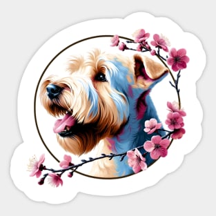 Soft Coated Wheaten Terrier Revels in Spring Cherry Blossoms Sticker